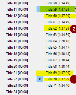 Partial title playlist from VLC, sample of titles with target duration.